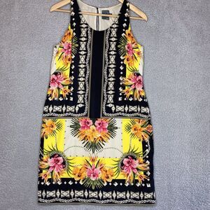 Gabby Skye Tropical Resort Floral Sleeveless Shift Dress size 4 black colorblock